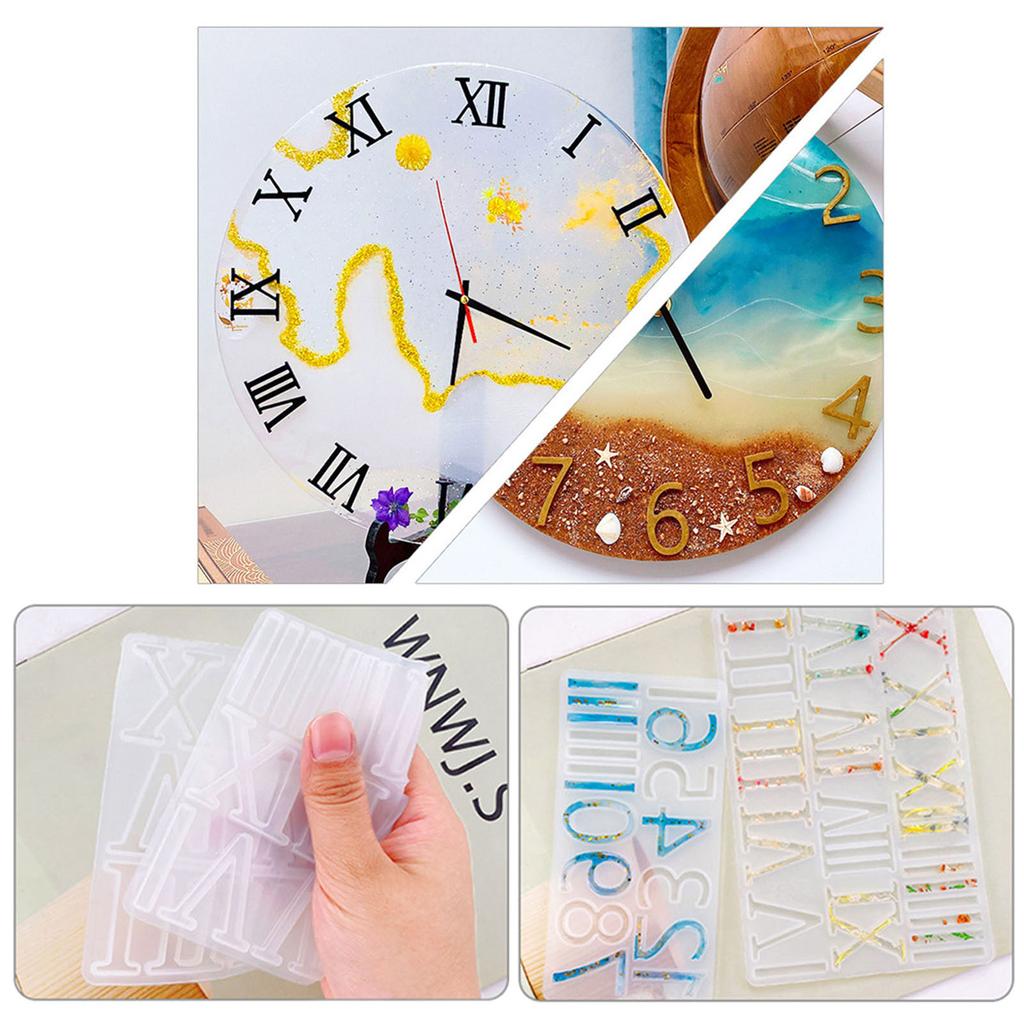 Clock Large Arabic Digital Resin Molds Roman Numeral Silicone Mold Wall Hanging Mold for Epoxy DIY Crafts Jewelry Making
