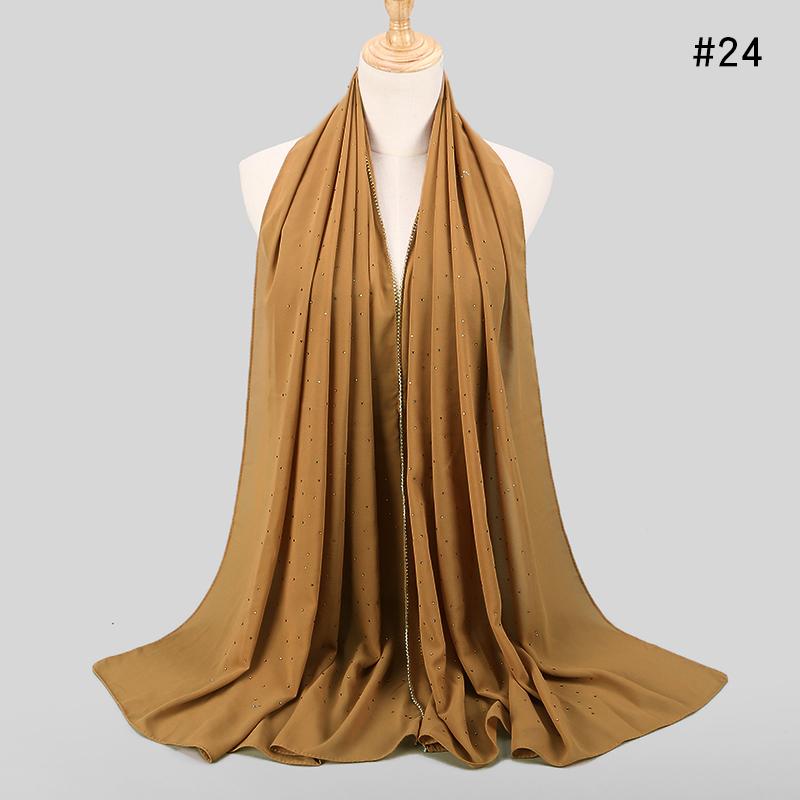Muslim Rhinestone Hijab Scarf Gold Zipper Hijab Chiffon Plain Headwrap Long Shawl Headscarf Islamic Foulard