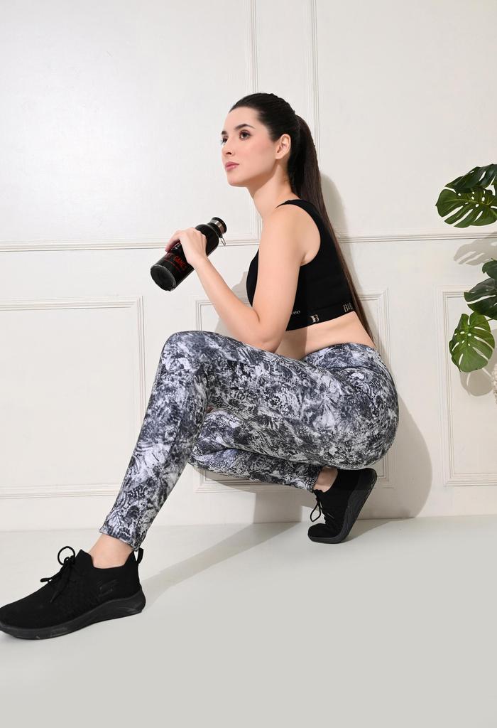 Body Smith Printed Abstract Grey High Waist Workout Gym Tights