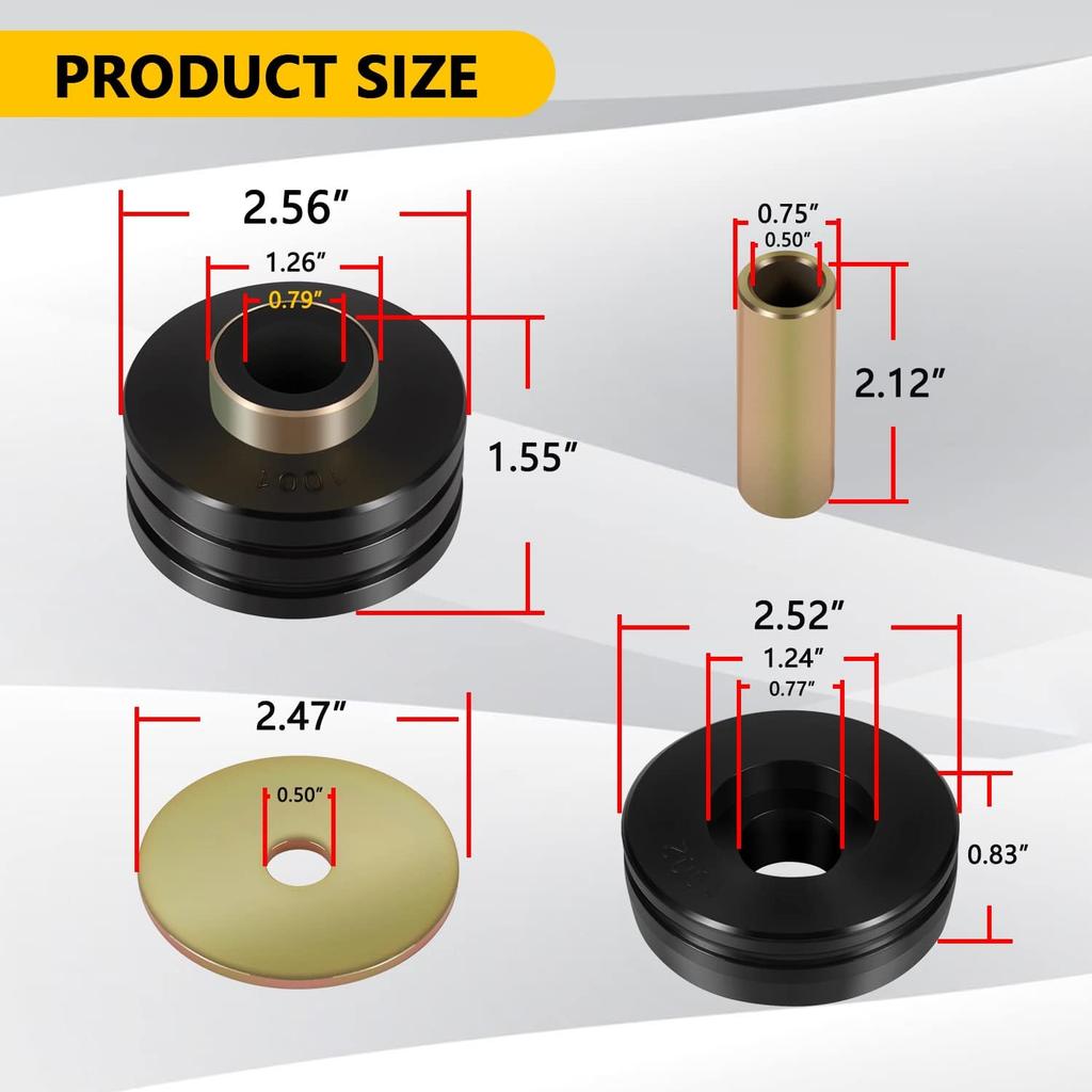 9.4102G Universal Mounts Body Mounting Bushings Universal Polyurethane Mounts / Isolators, Including 4 Washers, 2 Sleeves and 4 Bushings (Black, 2