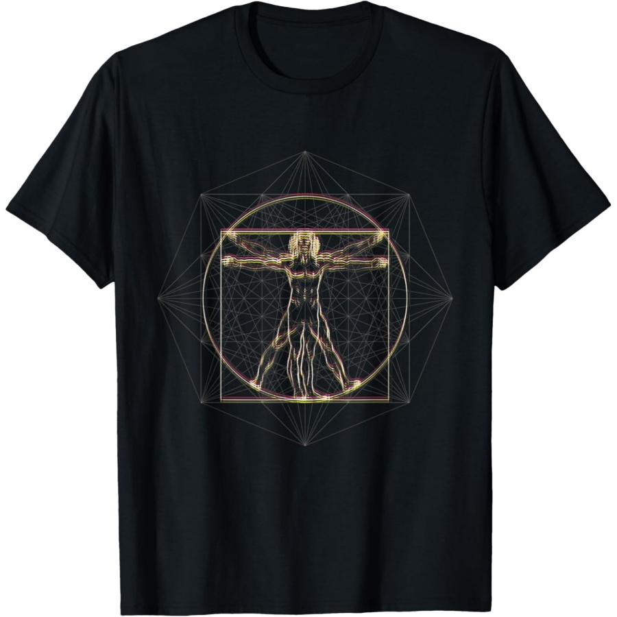 

Glitchy Vitruvian Man Da Vinci Geometry & Mandala Design Art T-Shirt XXXXXL чёрный