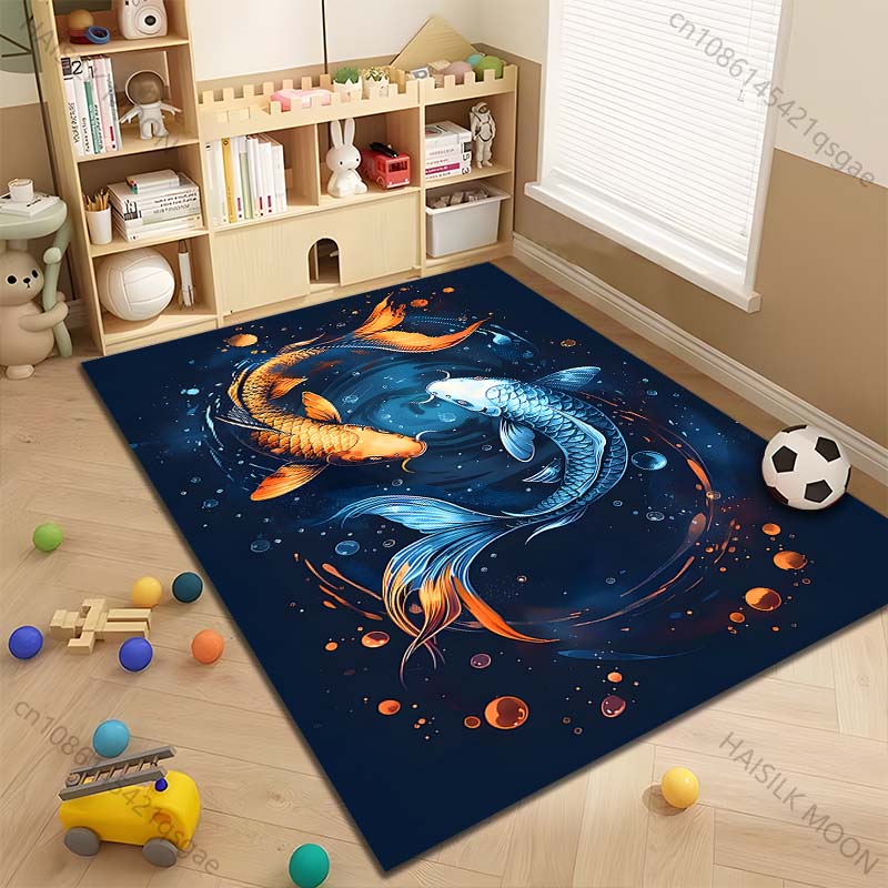 Multiple sizes Orange and blue koi swirling Carpet for Living Room Bedroom Sofa Home Decor Rug Non-slip Floor Mat Luxury Gift