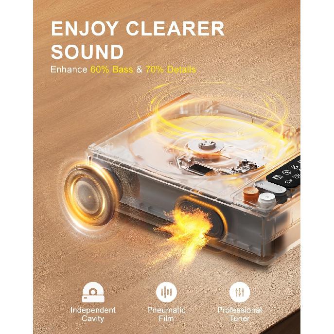 Reproductor de CD Portátil Bluetooth de Escritorio para el Hogar con Altavoces Recargable Pequeño Reproductor de CD Retro con Pantalla LCD Óptico USB