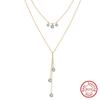 BQN20 Tassel Zirconia Pendant Bohemian Double Layer 925 Sterling Silver Stacking Choker Necklace