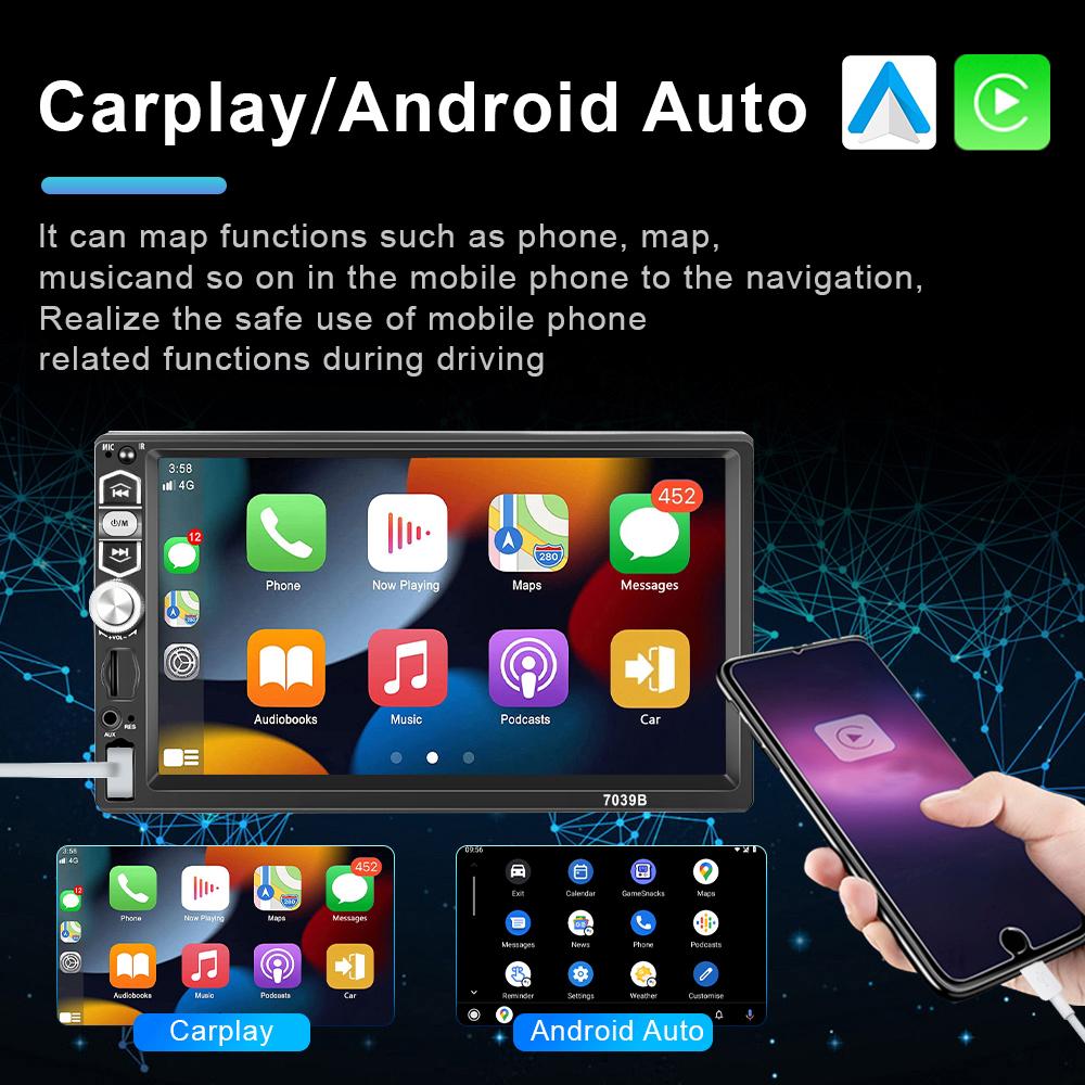 

1 Din Автомобильный радиоприемник Carplay MP5-плеер Авторадио Авто Стерео Цифровой Bluetooth Аудио FM Музыка Стерео с двойным входом USB AUX