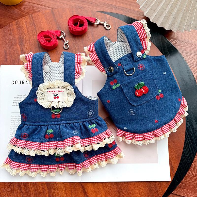 Pet Dog Cat Dress With Suspender Strap Denim Style Cute Princess Outfit Small Dogs Cats