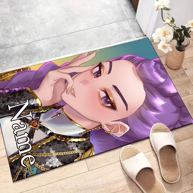 Custom KPop Demon Hunters Mat Personalized Name, Polyester Washable Indoor Entryway Rug, Gift for Christmas, Easter, Thanksgiving Day