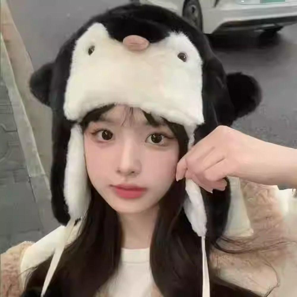 Cute Penguin Plush Hat Cold Protection Pullover Hat Sweet Beanies Caps  Kids Adult Gifts