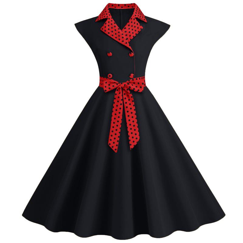 2023 Polka Dot Revers Gürtel Schmalmachender Saum Freizeitkleid