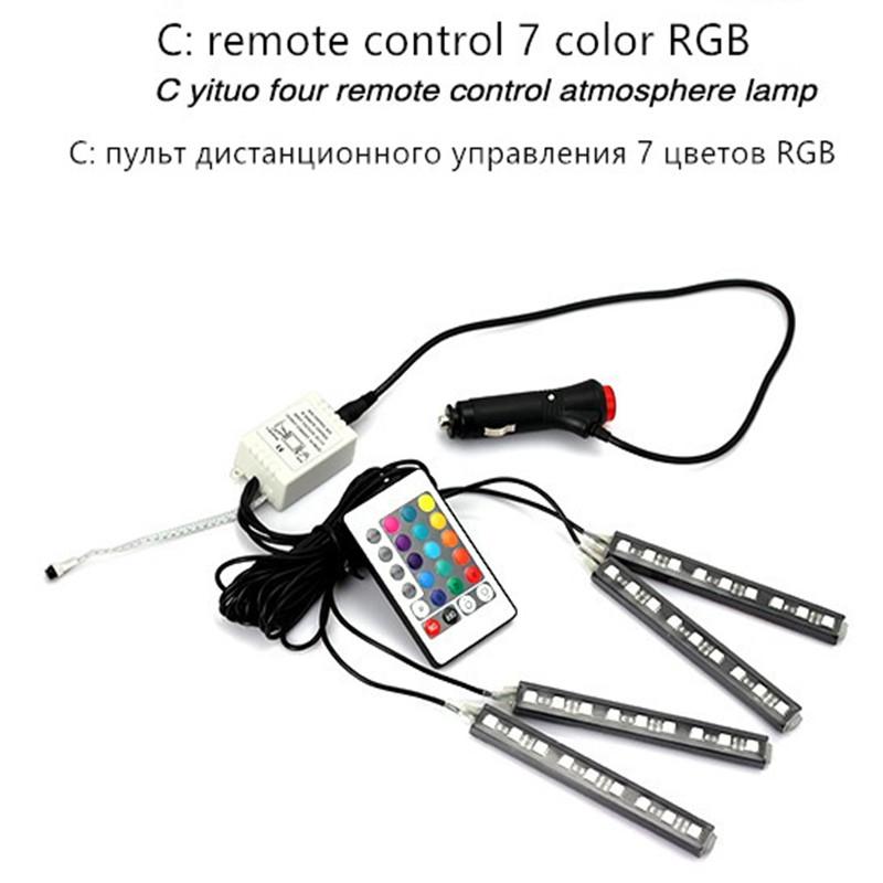 Voice Control Wireless Remote Car RGB LED Neon Light Lamp Strip Decorative Lights Car Interior Neon Light Lighting Kit