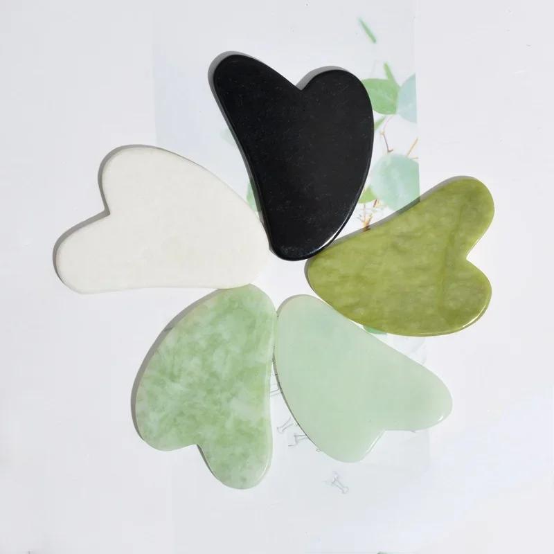 5-Color Option Heart-Shaped Jade Gua Sha Scraping Board Facial Massage Tool - Black White Green Blue - Scraping Massager