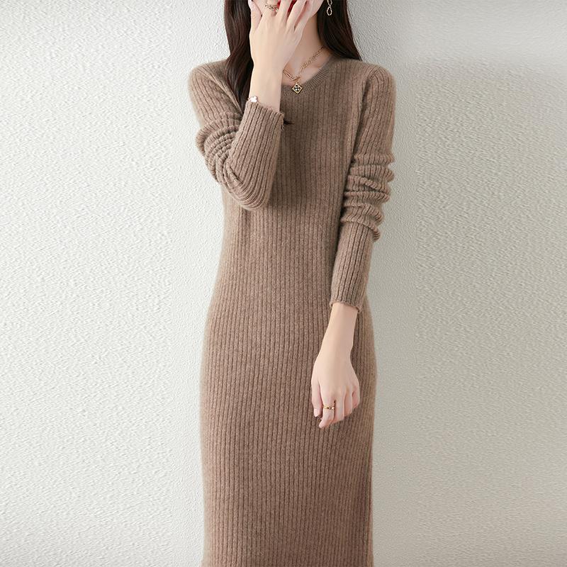 Women Sweater Dress 100% Wool MODERN NEW SAGA O-neck Knit Long Pullover Winter Jumpers Wool Long Dress Female