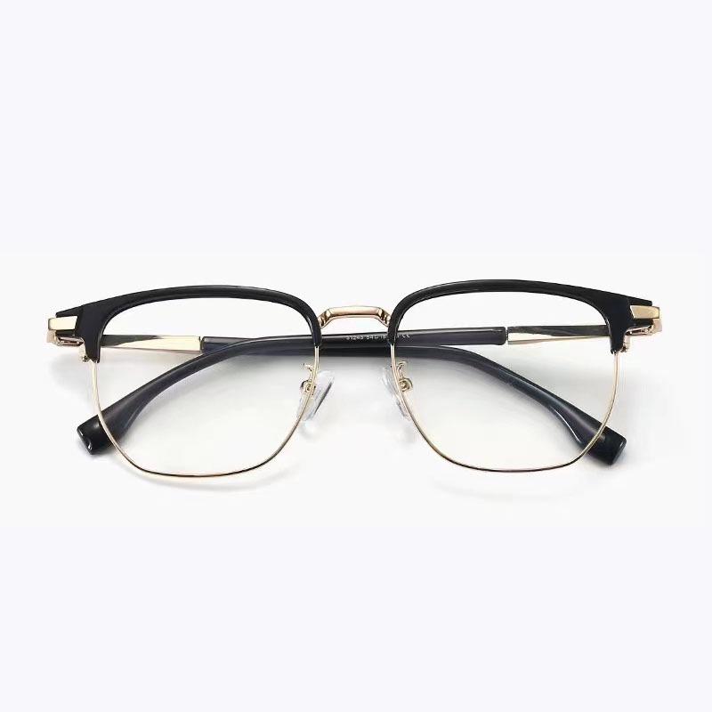 Men's Half-Rim Myopia Glasses: Anti-Blue Light, Prescription-Ready, High-End Geek Chic