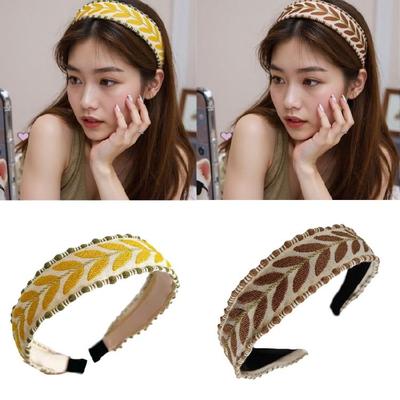 Künstlerisches Blattstickerei-Knoten-Haarband für Damen Mädchen Mode-Haarbänder Breites Haarband Strandurlaub Haar-Accessoires