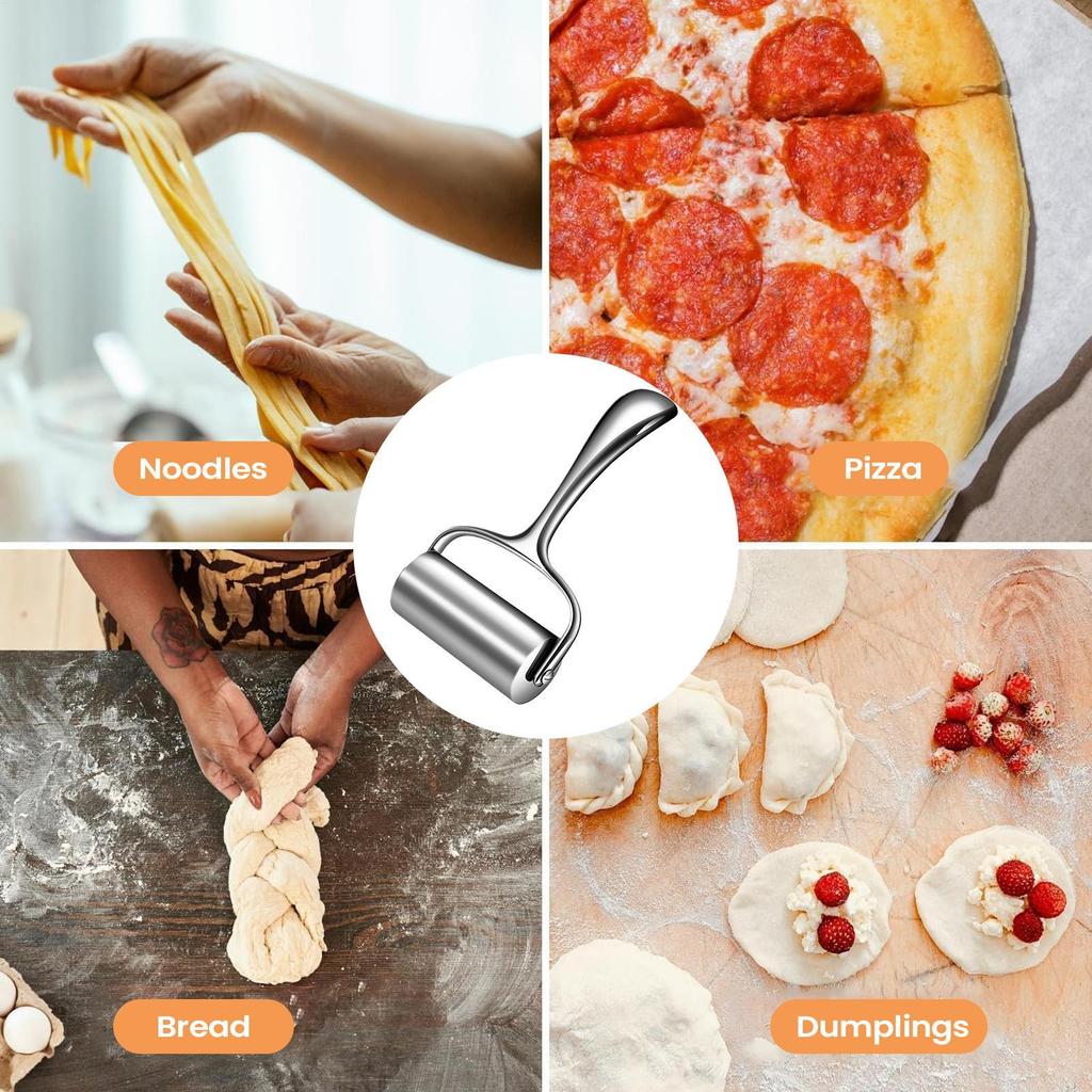 Stainless Steel Rolling Pin Heavy Duty Nonstick Kitchen Utensil Ergonomic Handle Pizza Dumpling Pastry Fondant Roller