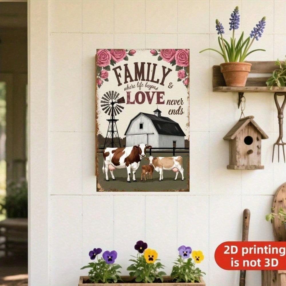 Vintage Rustic Cow Family Metal Sign Farmhouse Wall Art Country Home Decor Kitchen Shed Silhouette Iron Plaque