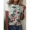 Summer Round Neck Flower Pattern 3D Print Top Fashionable Casual Short Sleeved Women's T-shirts