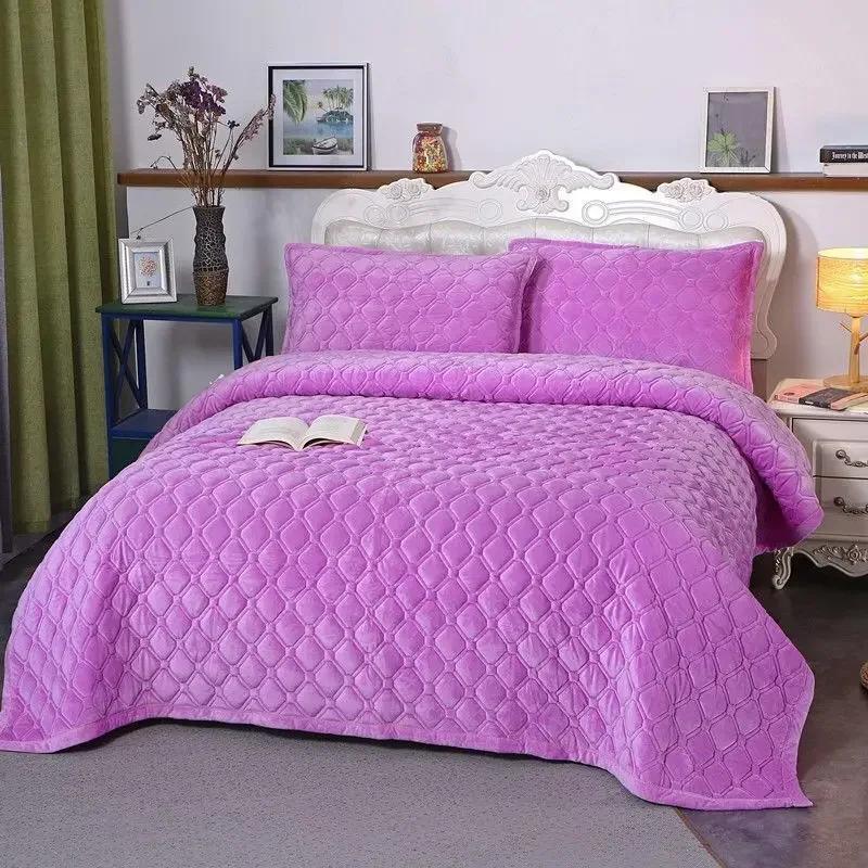 Home Textiles Winter Warm Thick Velvet Bedspread Sheet Bedcover Mattress Cover Bed Sheet Set King Queen Single
