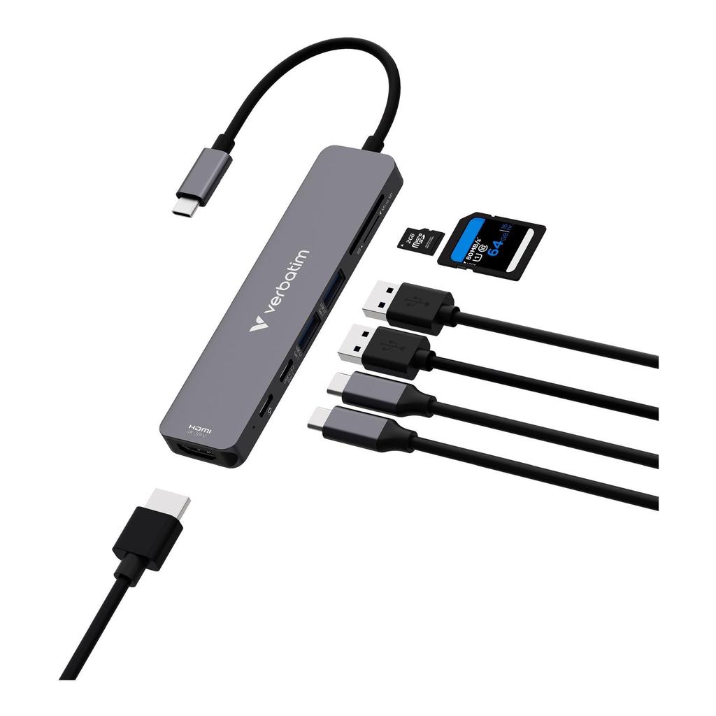 Hub USB Verbatim Multi Port Essentials USB-C PD, USB-C, 2xUSB-A 3.0, HDMI, SD/microSD