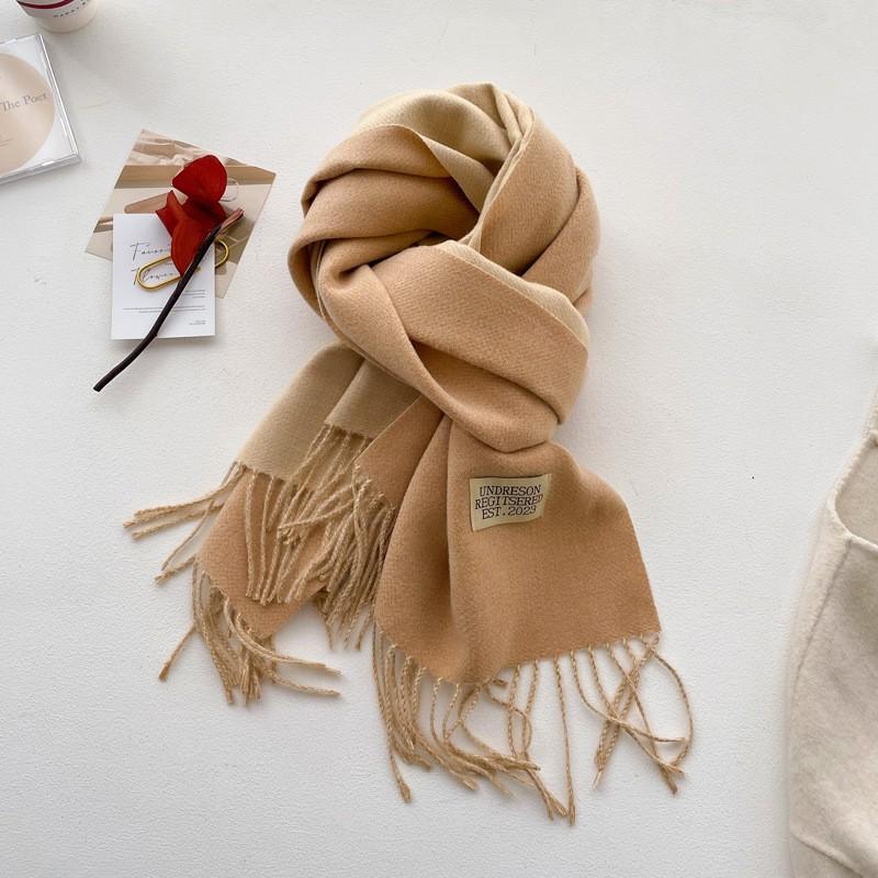 Double-Sided Solid Color Scarf Women Winter Thick Faux Cashmere Wrap Shawl With Tassels Chic Elegant Neck Warmer