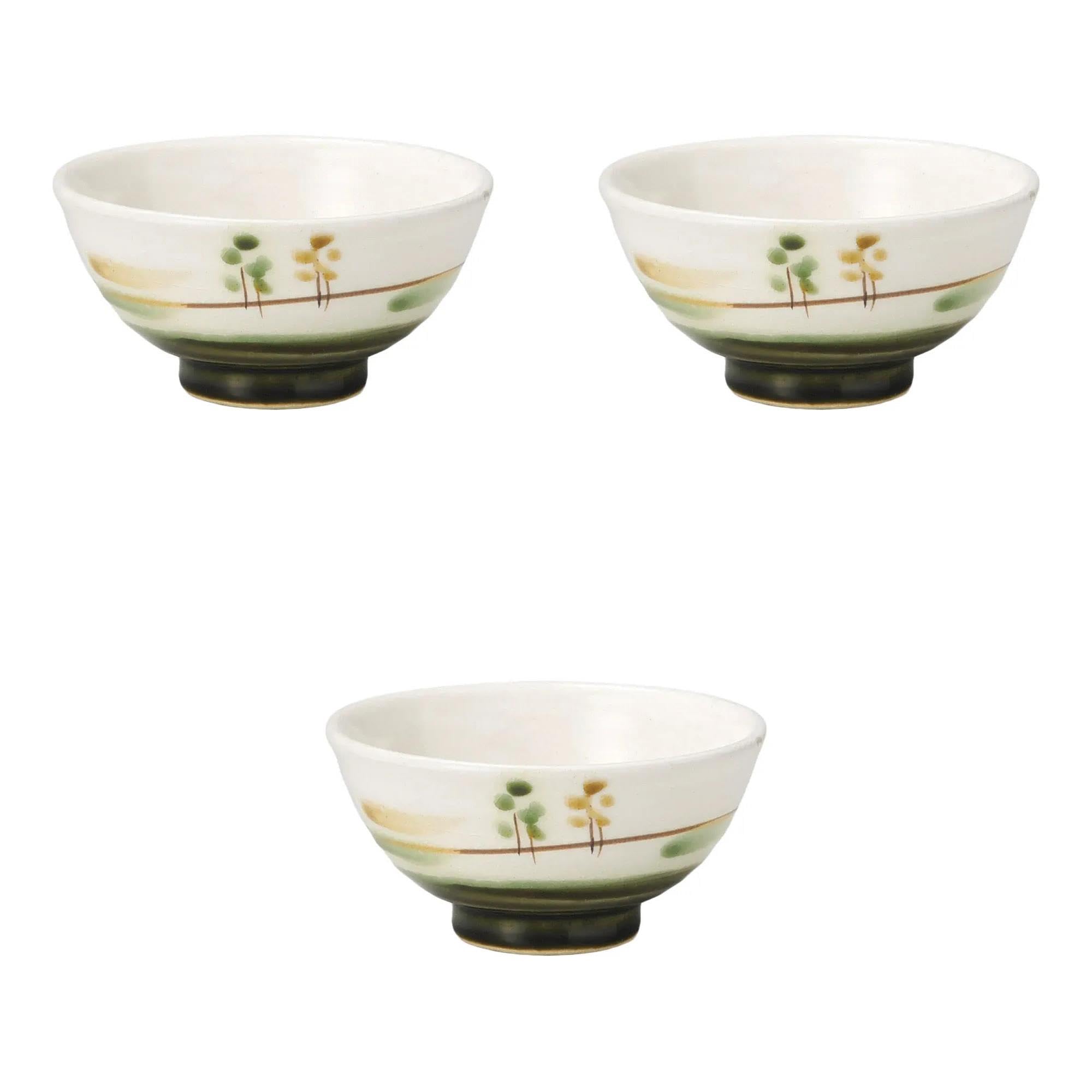 

Set of 3 Large Kohiki Landscape Bowls x Handmade Ceramic Rice Bowls by Setomonohonpo [11.5 6.5cm]
