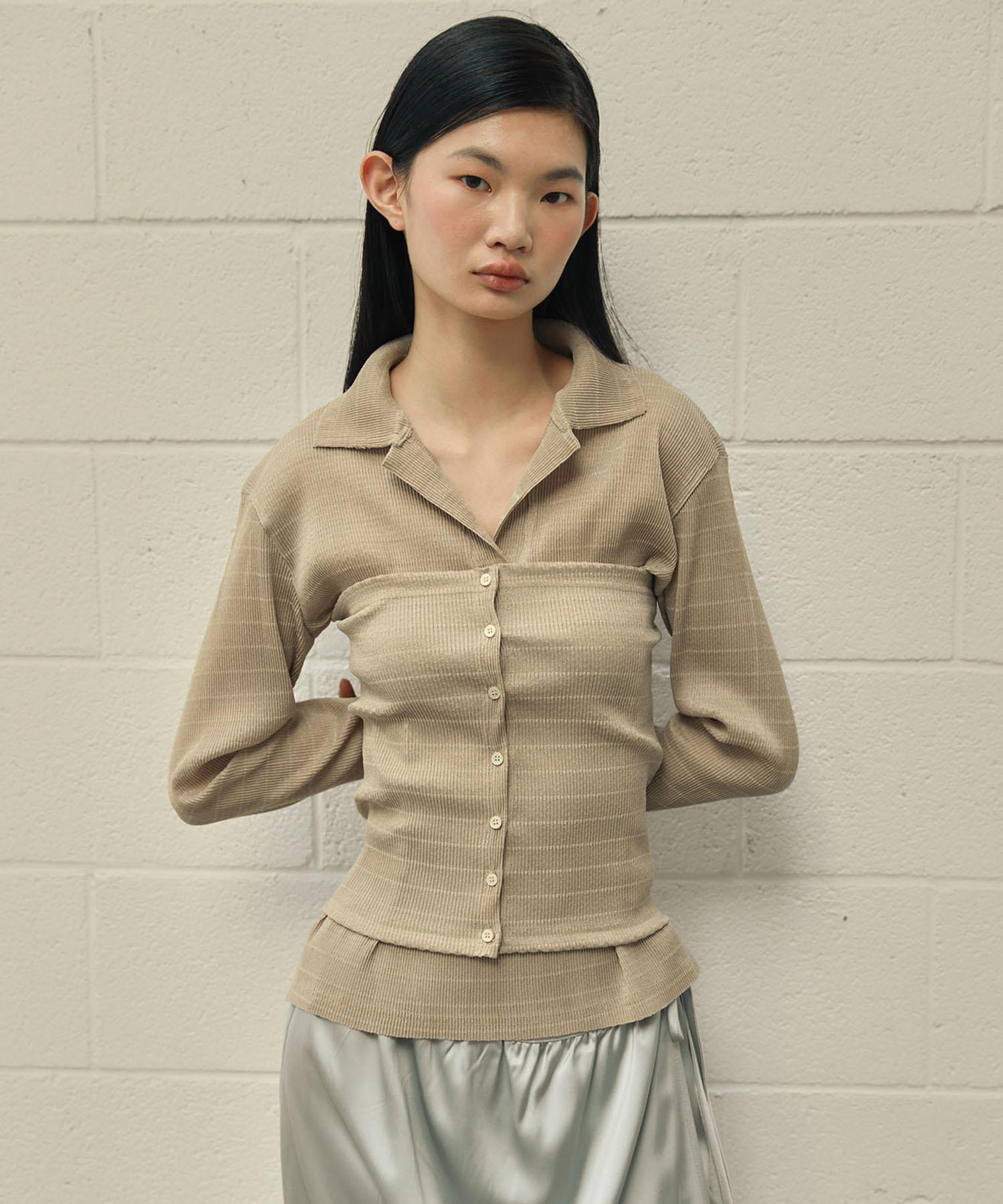 Auro Pleats Layered Shirts [ Beige ]