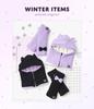 Arm Warmers for Gloves for Gloves for Cold Fleece Black Lavender [Arisana] Kids, Girls, Ribbon, Winter, Knit, Children, Protection, Lining, Fur,