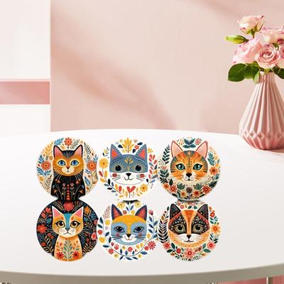 6 Sous-verres Chat en Bois pour Boissons Sous-verre Moderne Tapis d'Isolation Cadeau Amoureux Bois