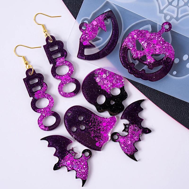 DIY Halloween Earrings Pendants Epoxy Resin Molds Skull Pumpkin Ghost Earring for Silicone Mold Craft Jewelry Making Accessories