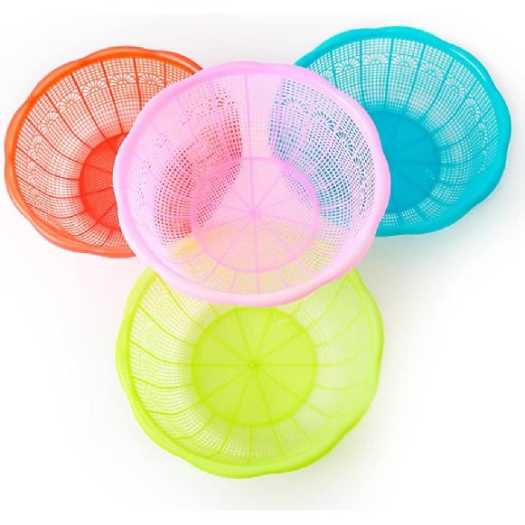4Pcs Plastic Rice Washing Basket Set - Multifunctional Colander for Fruits Vegetables and Rice - Space-Saving Kitchen Tool - Assorted Color