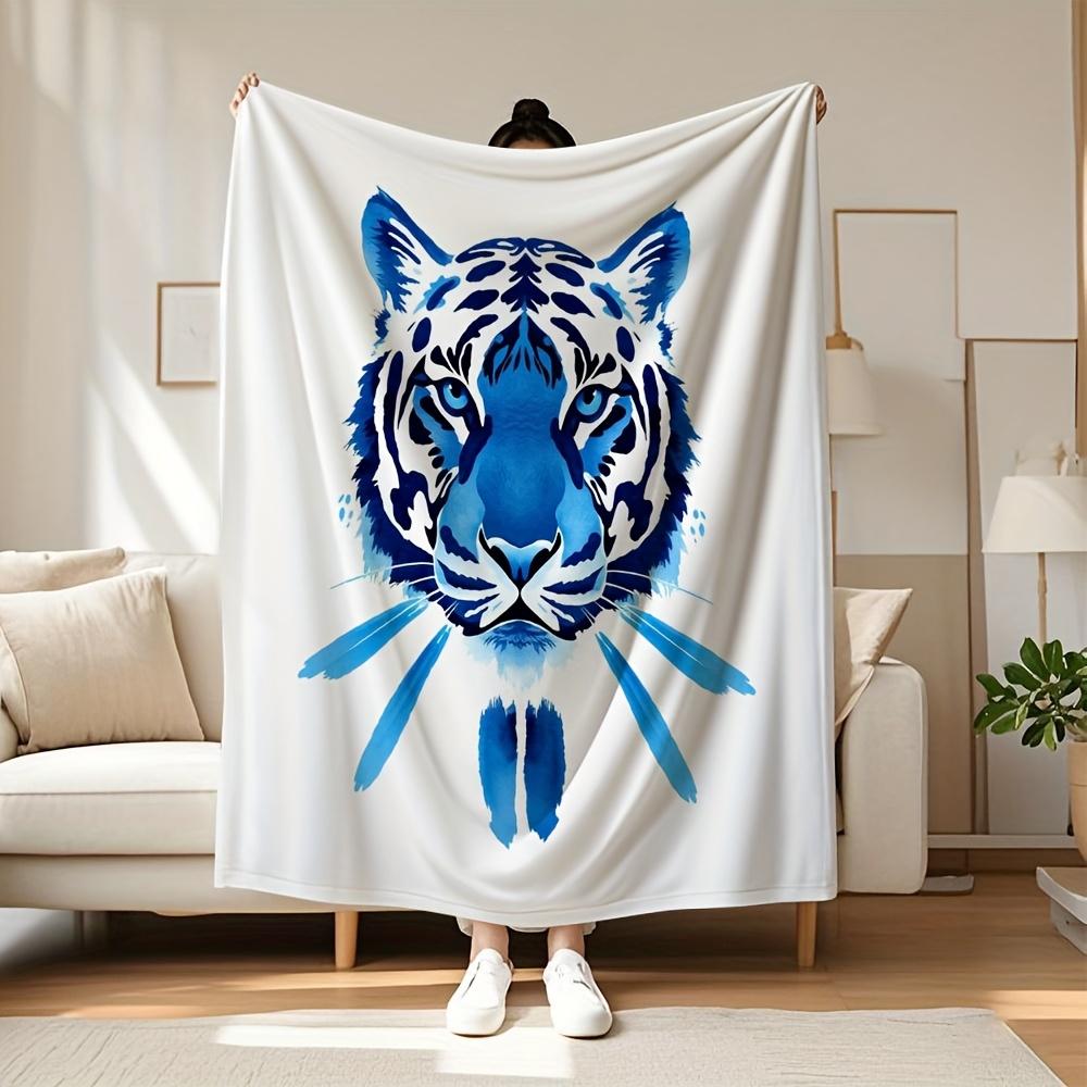 

Blue Tiger Animal Art Throw Blanket Wildlife Design for Living Room Decor Gift for Her NatureHomeStyle150x230 70x100cm28x39in