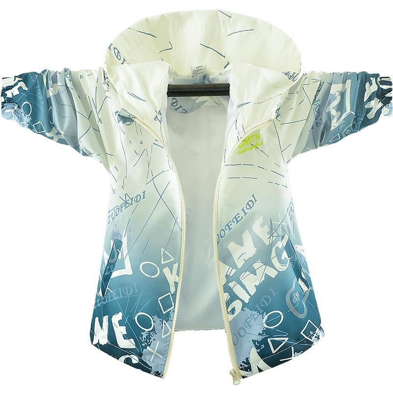 Boys Big Kids Hooded Thin Gradient Outdoor Windbreaker Jacket Children Outerwear