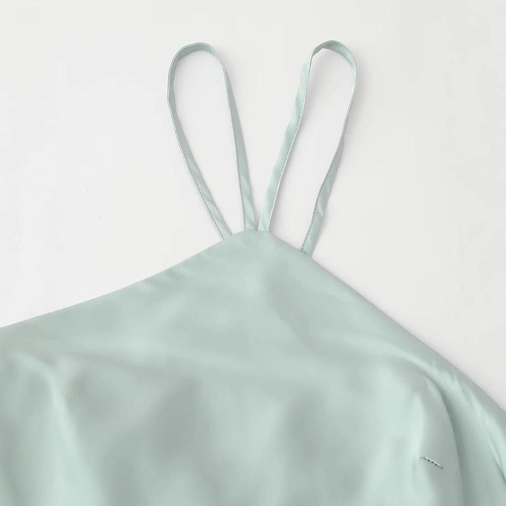 Spring 2025 Women's European & American Style Silk Satin Halter Neck Backless Dress