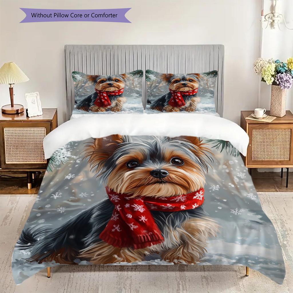 Yorkshire Terrier Pattern Bedding Quilt Set Quilt Cover Pillowcase Home Decoration Birthday Gift (1 * Duvet Cover + 2 * Pillowcase, Without Core)