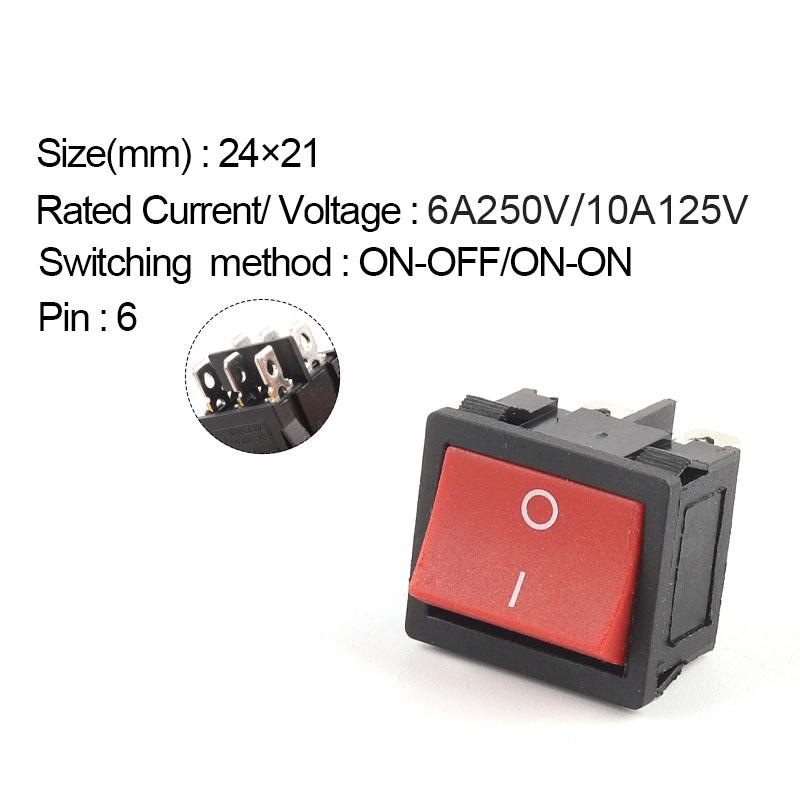 5PCS 24*21mm 4/6 Pin 2/3 Position 6A/10A 250V/125V ON-OFF/ON-OFF-ON/ON-ON Electric Power Switch Rocker Switch Red /Black