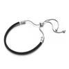 S925 Sterling Silver  Moment Black Leather Slider Bracelet  for Women New Year Party Gift Fashion Jewelry