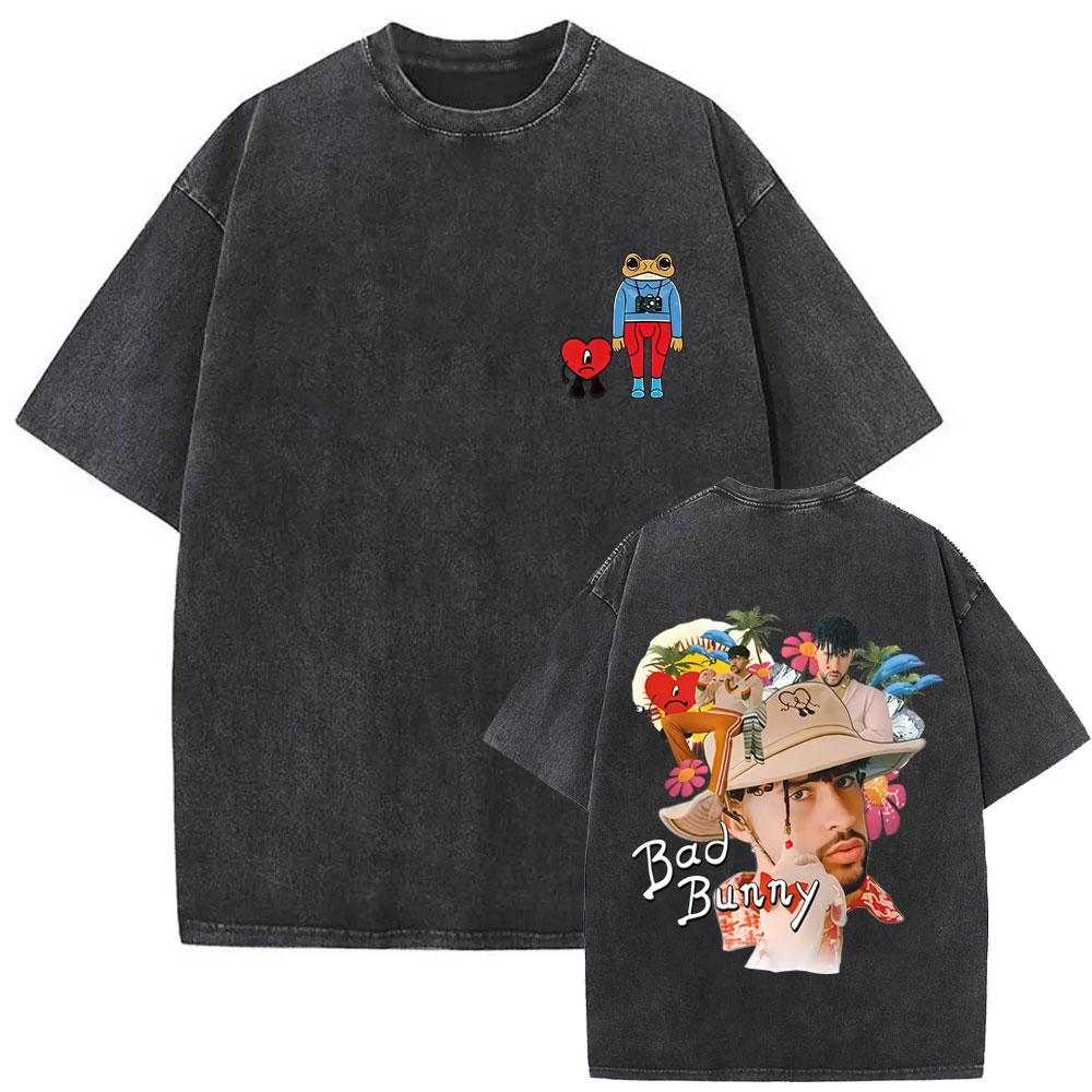 Washed Vintage Rapper Bad Bunny Un Verano Sin Ti Album Graphic Tshirt Men Women Hip Hop Fashion Pop Music T Shirts Streetwear