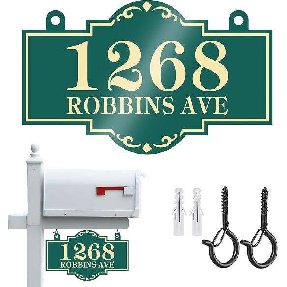 Hanging Address Sign Plaque - Personalized House Number Sign Plaque,House Address Numbers for Outside Mailbox,Lamp Post,Light Post,Metal Reflective