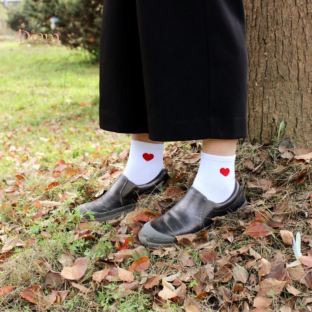TOPMART Women Solid Color Love Heart Breathable Cotton Elastic Middle Tube Socks