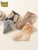 Korean Style Combed Cotton Baby Socks, Spring & Autumn, Bow Knot Design, Loose Cuff, Mid-Calf Length
