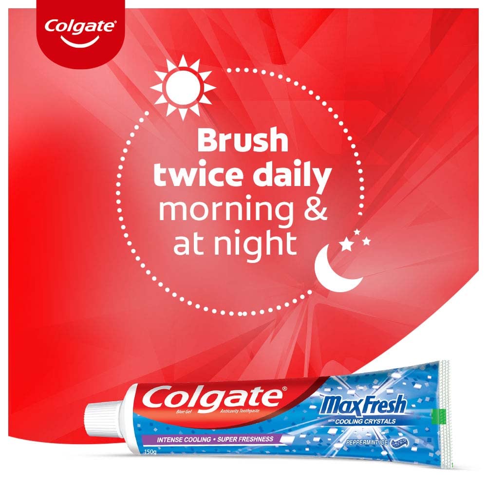 Colgate MaxFresh Breath Freshener Toothpaste, 600g (150g X 4), Peppermint Ice, Blue Gel Paste with Menthol, Cooling Crystals for Bad Breath Control