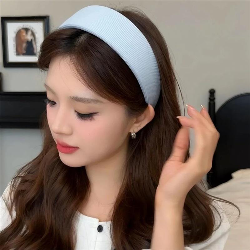 Vertical Thread Sponge Wide Headband Spring Summer High Cranial Top Slim Face Sweet Versatile Women Hair Hoop