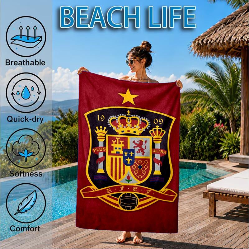 Asciugamano da Spiaggia in Microfibra Stampato con Emblema Nazionale Spagnolo, Morbido e Assorbente, Asciugatura Rapida, Ideale per Viaggi Estivi, Essenziale per la Spiaggia, Piscina