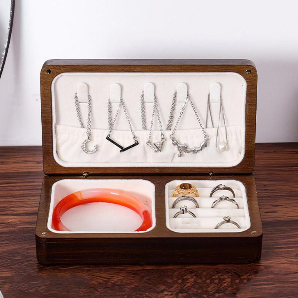 Wooden Jewelry Box for Women Portable Wooden Vintage Organizer Earring Jewelry Box for Kids Daughter Family Friends Ring Earring