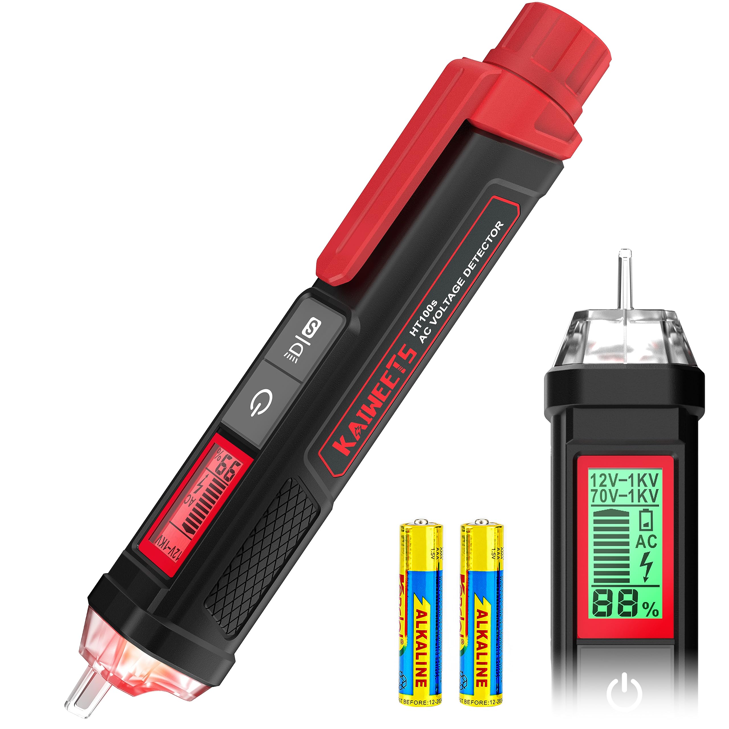 

KAIWEETS Voltage AC Adjustable Screwdriver with LED Percentage Voltage Detection Tester, 12-1000V / 70-1000V AC, Sensitivity, Pen-Shaped Flashlight,