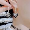 Vintage Black Enamel Love Heart Hoop Earrings for Women High Quality Gold Color Inlay Crystal Drop Dangle Jewelry Accessories