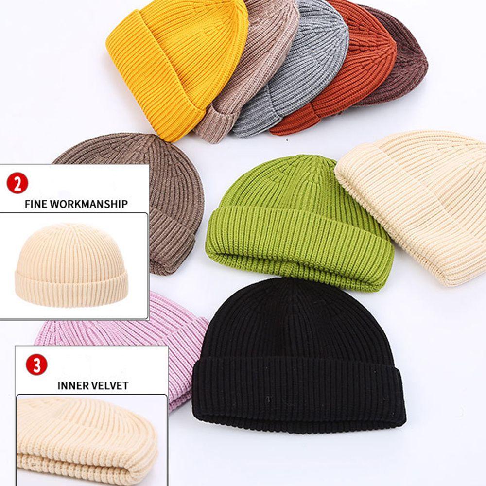 Solid Color Melon Hat Korean Style Beanie Hats Men Docker Cap Knitted Brimless Hat Women Skullcap