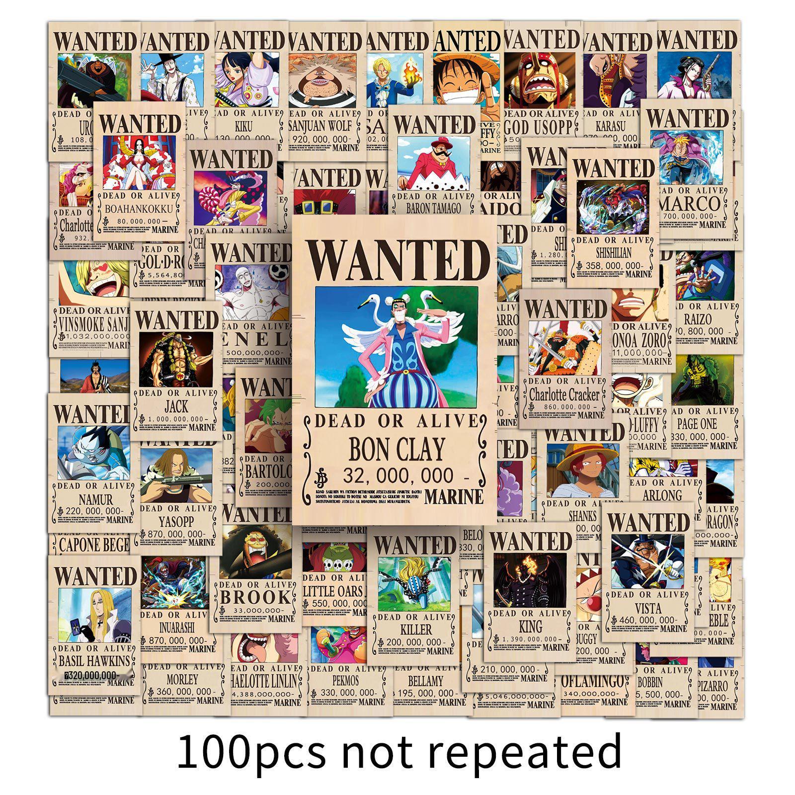 100 One Piece Wanted Poster Stickers - Waterproof Japanese Anime Decor for Thermos Cups