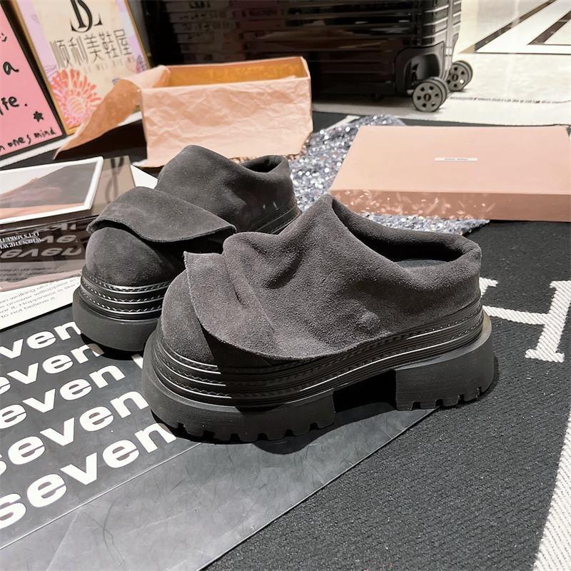 Fashion Coarse Heel Shoes Spring New Round Head Cow Suede Waterproof Table Cover Foot Anti-slip Wear-resistant High Heels