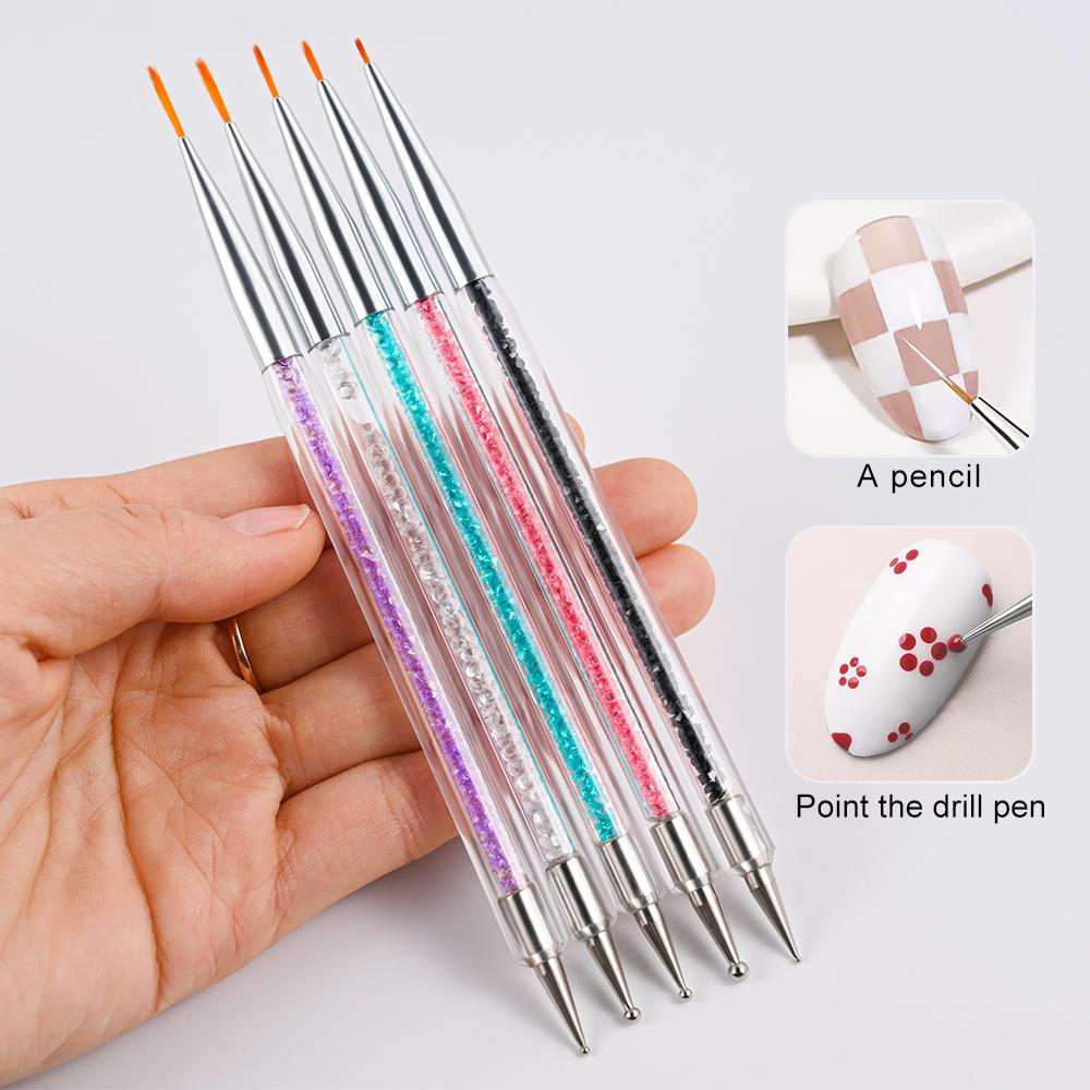 5PCS Stripe Liner Brush Set Nail Painting Pen Dotting Tool Rhinestone Picker Nail Art Accessories for Beauty Health